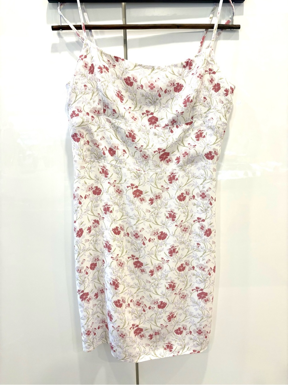 Sunday Best White Mini Slip Dress with Pink Floral Print